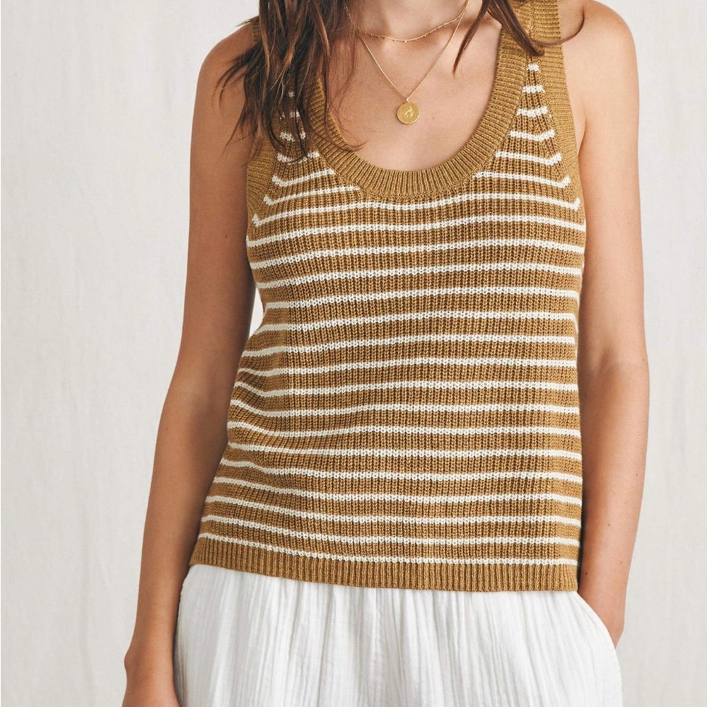 Miramar Linen Scoop Neck Tank - Antique Bronze Hampton Stripe - S